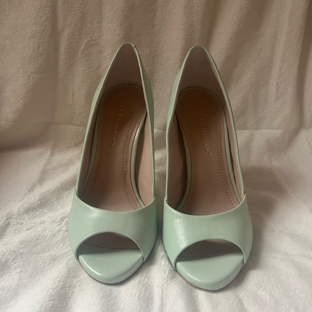 BCBGMaxAzria Green Peep Toe Stiletto Heels